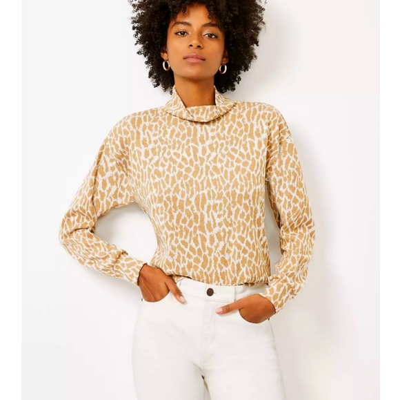 LOFT Tops - Loft Animal Print Mock Neck Long Sleeves Top